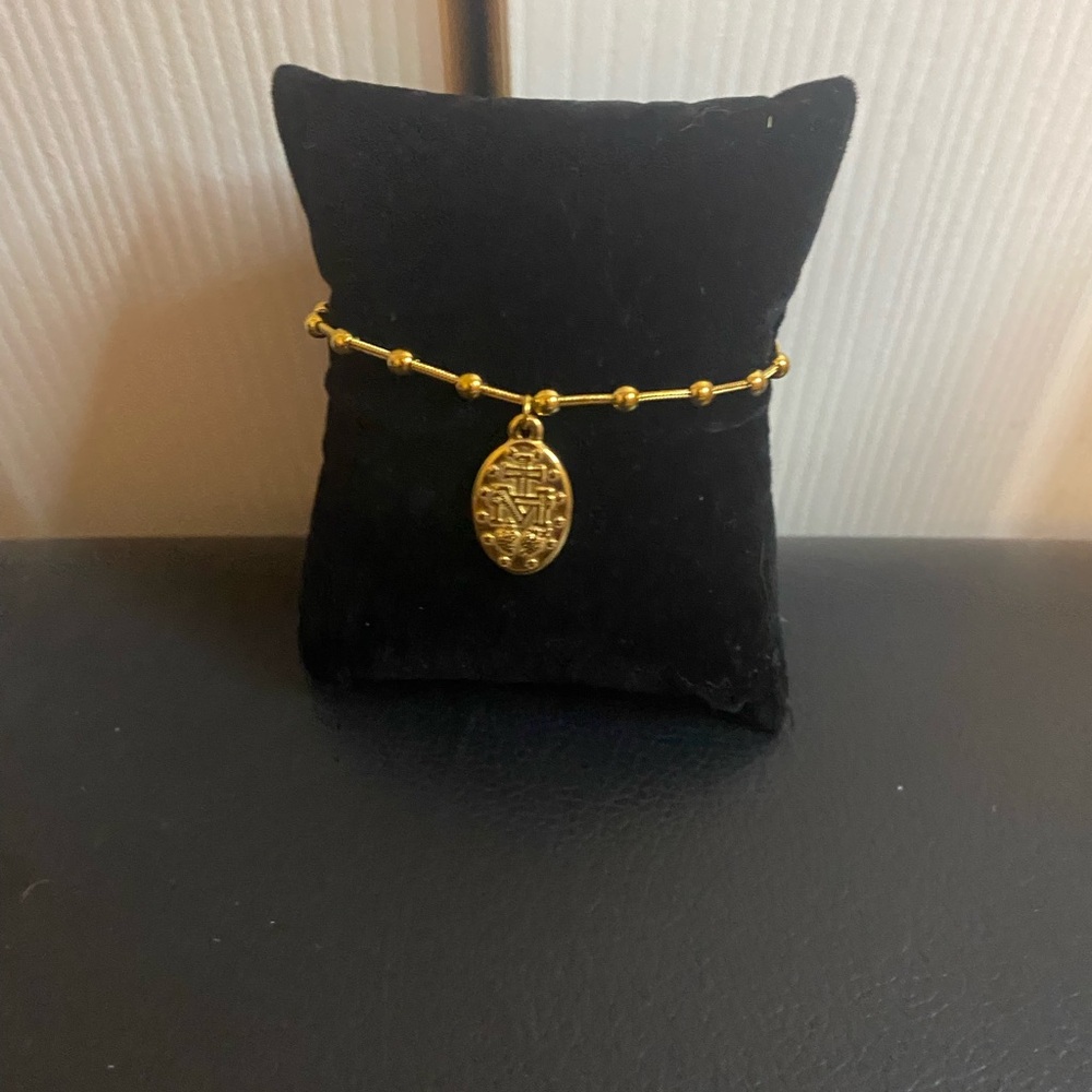 Gold Stainless Steel Virgin Mary Pendant Bracelet